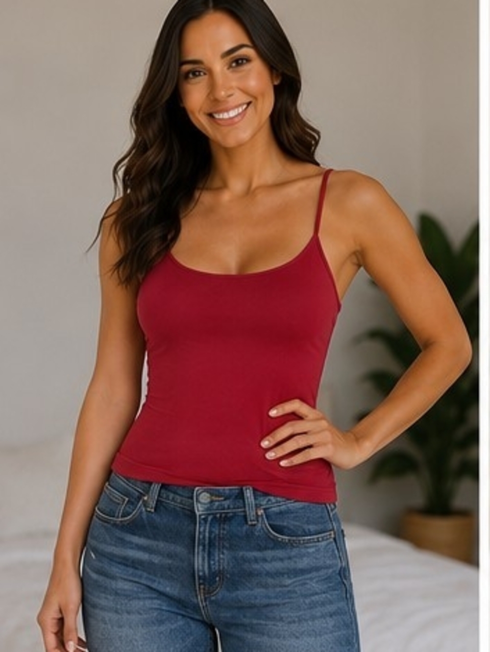 Women’s Slim Fit Spaghetti Strap Tank/Shapewear Top - Red - No Bra Needed!